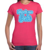 Verkleed T-shirt dames - roze - Maak me gek - blauw - panter look - themafeest fout/goud/stout