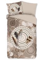 HIP Dekbedovertrek "mandala's en veren" - Taupe - (140x200/220 cm) - Katoen Flanel