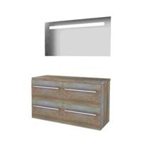 Basic-Line Economic 46 Badkamermeubelset - 120 x 46 cm - Met Grepen - 4 Lades - Wastafelblad - Spiegel met LED Verlichting - Scotch Oak