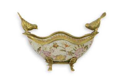 A BRONZE MOUNTED PORCELAIN TRAY