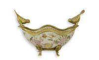 A BRONZE MOUNTED PORCELAIN TRAY