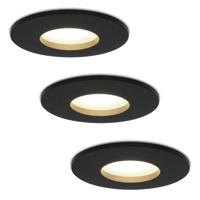 Set van 3 Porto - LED Inbouwspots - 5 Watt 400 lumen - 4000K Neutraal wit - GU10 - Dimbaar - Rond - IP44 voor badkamer, buiten en binnen - Zwart