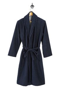 Zachte microvezel herenbadjas blauw - ruitrelief