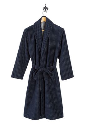 Zachte microvezel herenbadjas blauw - ruitrelief