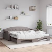 Slaapbank met onderschuifbed en matrassen 100x200 cm stof taupe