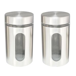 Voorraadpot - Set van 3x stuks - 1,7 liter - glas met RVS - bewaarpot - 10 x 17 cm