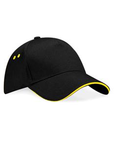 Beechfield CB15C Ultimate 5 Panel Cap - Sandwich Peak - Black/Yellow - One Size