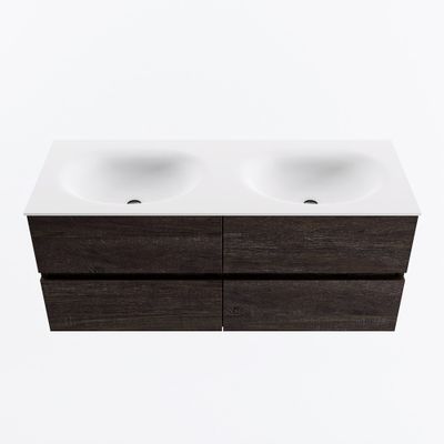 MONDIAZ VICA 120cm badmeubel onderkast Dark Brown 4 lades. Wastafel MOON dubbel zonder kraangat, kleur Talc.