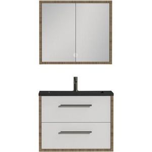 Tiger Boston badmeubel met spiegelkast en zwarte wastafel 80cm chalet eiken