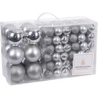 Zilveren kerstballen pakket 94-delig van kunststof   -