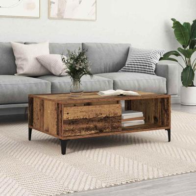 Salontafel met plank met opslag met de deur Oud hout 90 x 60 x 35 cm Bewerkt hout