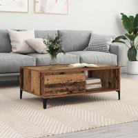 Salontafel met plank met opslag met de deur Oud hout 90 x 60 x 35 cm Bewerkt hout