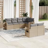 7-delige Loungeset met kussens poly rattan beige
