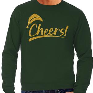 Foute Kersttrui/sweater voor heren - cheers! - groen - glitter goud - kerstfeest