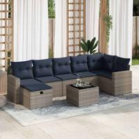 8-delige Loungeset met kussens poly rattan grijs
