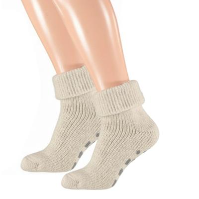 Wollen huissokken/slofsokken - dames - ecru - anti slip sokken - cadeau - maat 43-46