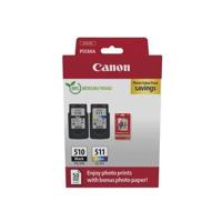 Pak met 2 inktcartridges + fotopapierpakket - CANON - PG-510 Zwart + CL-511 Kleur