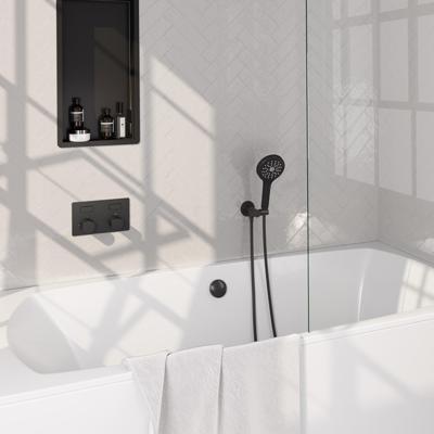 BRAUER Stripe Thermostatische Badkraan - drukknoppen - SET 04 - inbouw - badvulcombinatie - 3-standen handdouche - doucheslang - wandaansluitbocht - mat zwart 5-S-362