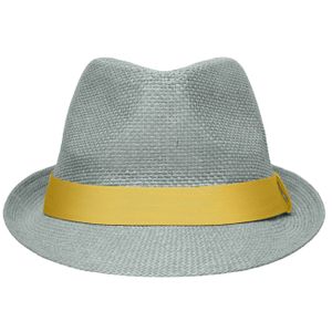 Street style trilby hoedje lichtgrijs met geel