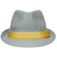 Street style trilby hoedje lichtgrijs met geel - thumbnail