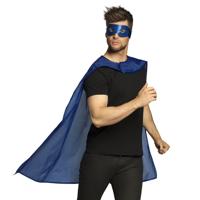 Superheld verkleedset voor volwassenen - blauw - one size - cape/oogmasker - comic/stripheld