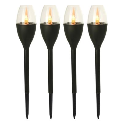 Gerimport Tuinlamp - 4x - solar - LED licht - kunststof - H37 cm - zwart - grondpin - vlam effect