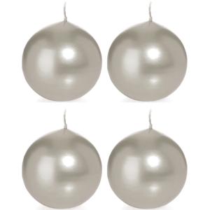 Trend Candles Bolkaars glad - 4x - zilver - 7 cm - 16 branduren - ronde kaarsen