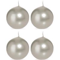 Trend Candles Bolkaars glad - 4x - zilver - 7 cm - 16 branduren - ronde kaarsen