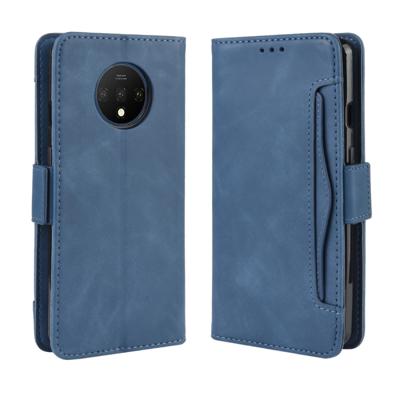 Voor OnePlus 7T portemonnee stijl huid voelen kalf patroon lederen draagtas met aparte kaartsleuf (blauw)