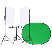 Fotostudioset met verlichtingsset en achtergrondscherm
