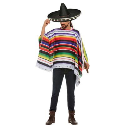 Carnaval verkleed set Mexicaan - gekleurde one size poncho - Sombrero hoed zwart dia 60 cm