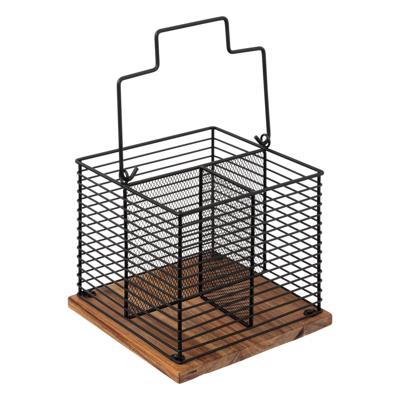 5Five Bestek organizer - 3 vakken - staal/acaciahout - zwart - 29 x 19 cm - bestekbak