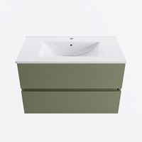MONDIAZ VICA 80cm badmeubel onderkast Army 2 lades. Wastafel DENIA midden 1 kraangat, kleur Glanzend Wit.