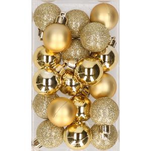 Kleine kerstballen - goud - D3 cm - kunststof - mat/glans/glitter - kerstversiering