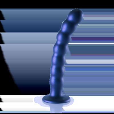 Ouch! by Shots Beaded Silicone G-Spot Dildo - 8'' / 20,5 cm - Metallic Blauw