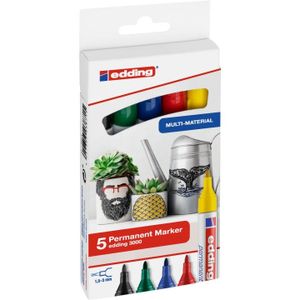 Edding 3000 4-3000-5 Permanent marker Zwart, Blauw, Rood, Groen, Geel Watervast: Ja