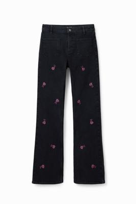 Flared Jeans met bloemen - BLACK - 42