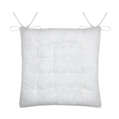 Stof Textile stoelkussen Coline - wit - 38 x 38 x 4 cm - touwtjes sluiting