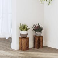 Plantenstandaards 2 st 10x10x18 cm bewerkt hout oud houtkleurig