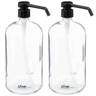 5Five Zeeppompje/dispenser - 2x - glas - transparant - 1 liter - navulbaar - toilet/badkamer/keuken