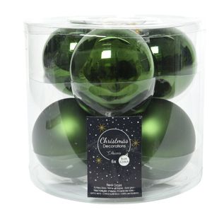 Kerstboomversiering donkergroene kerstballen van glas 8 cm 6 stuks   -