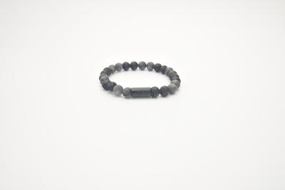 JOSH Heren Armband met Natuursteen Matt Grey-Lava | 09313-BRA