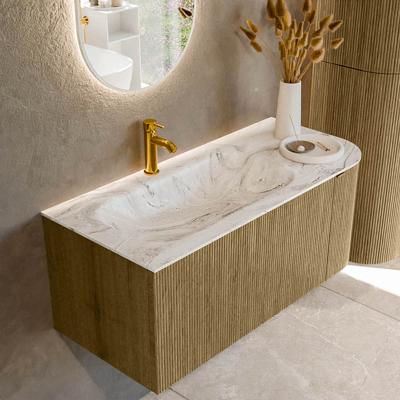Badmeubel Mondiaz Kurve-Dlux | 105 cm cm | Meubelkleur Dusk | Wastafelkleur Glace | Solid surface | Wasbak links zijde spoelbak | 1 kraangat