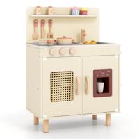 Speelkeuken voor Kinderen Houten Keuken met Realistische Ijsmachine Fornuis Accessoires & Gootsteen Speelgoedkeuken met Opbergruimte Kinderkeuken met Licht & Geluid