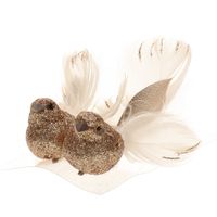 2x stuks decoratie vogels op clip glitter champagne 11 cm - thumbnail