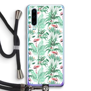 Flamingo bladeren: Huawei P30 Transparant Hoesje met koord