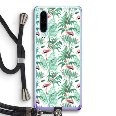 Flamingo bladeren: Huawei P30 Transparant Hoesje met koord
