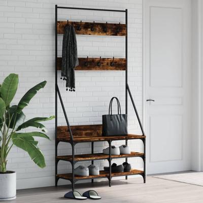 VidaXL Kledingrek met schoenenrek 90x34x184 cm gerookt eikenkleurig