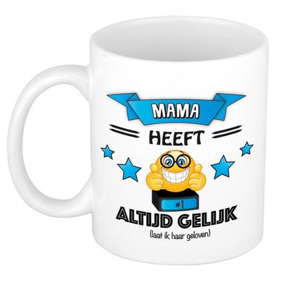 Moeder/mama cadeau mok - altijd gelijk - blauw - 300 ml - moederdag/verjaardag Moeder/mama cadeau mok - altijd gelijk - blauw - 300 ml - moederdag/verjaardag