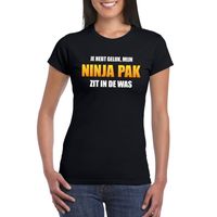 Ninja pak zit in de was dames carnaval t-shirt zwart - thumbnail